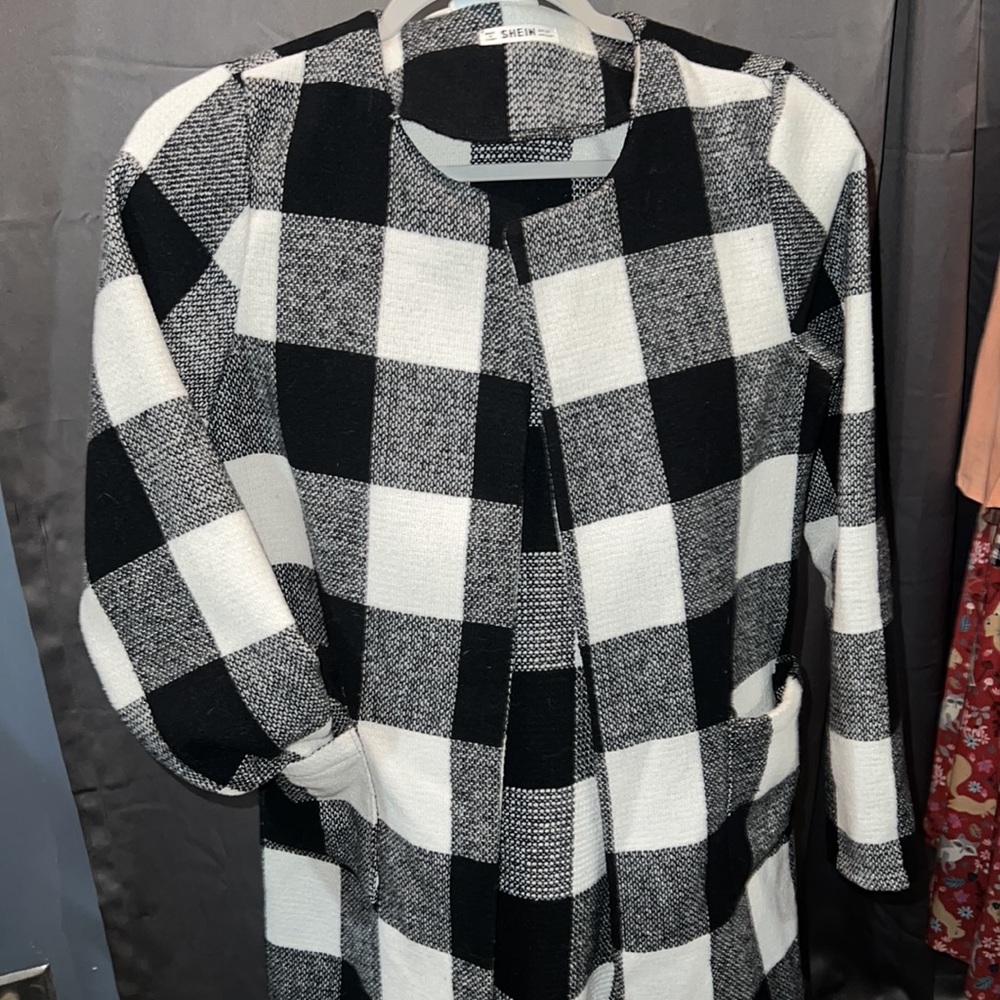 Shein youth kids size US 13/14 black white plaid jacket